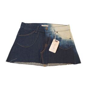 NWT Levi's Tie Dye Blue Mini Jr. 5 Denim Cut Off Fringe Jean Skirt Indian Button